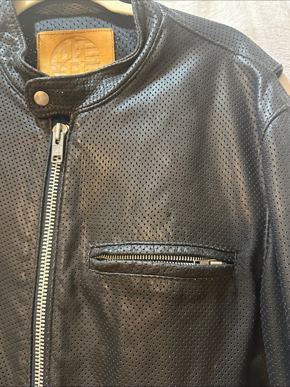 Vintage 1990’s Kerr Leather Men's Black Perforated Leather Performance Jacket - Picture 9 of 12